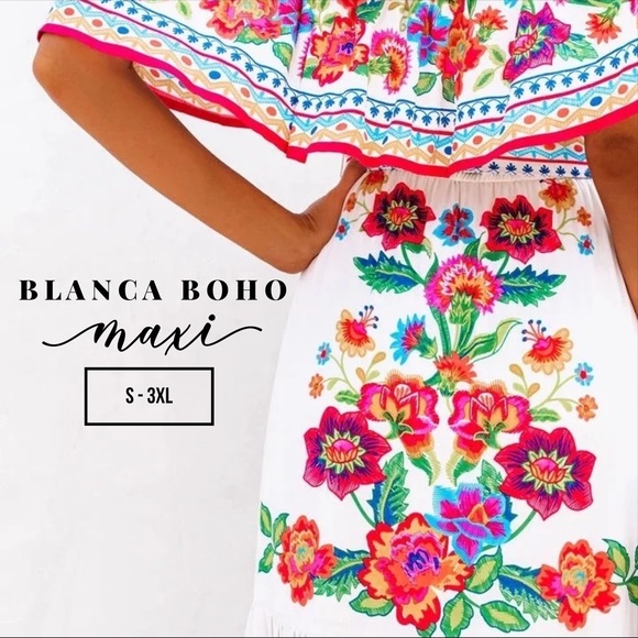 S-3XL Bamba Boho Maxi 2 floral / 2 ombré whimsy destination resort dress black - Picture 6 of 16